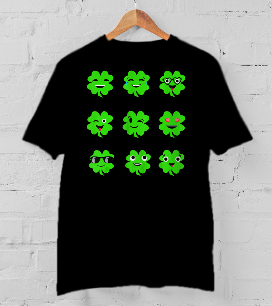 St Patricks Day Irish Shamrock Emoji Faces With Heart Eyes And Sunglasses T-Shirt