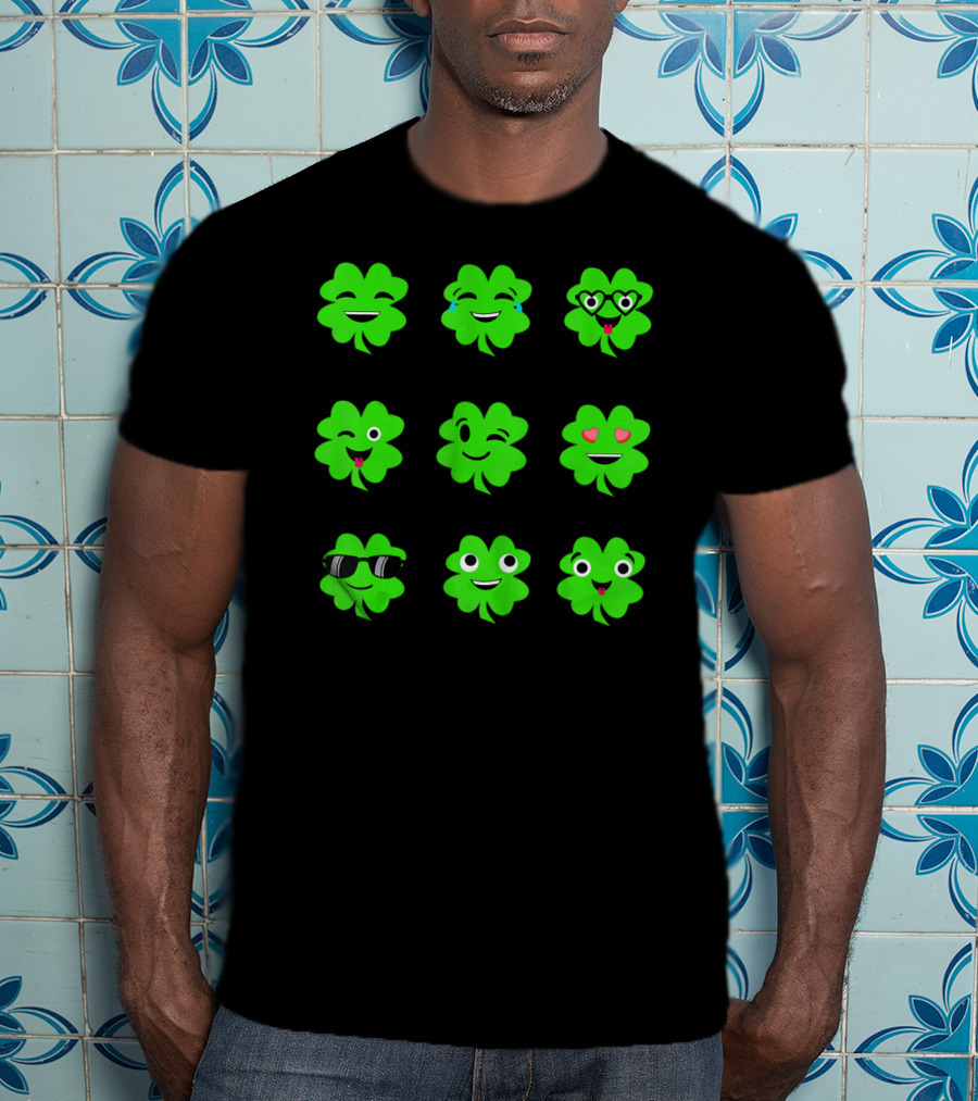 St Patricks Day Irish Shamrock Emoji Faces With Heart Eyes And Sunglasses T-Shirt