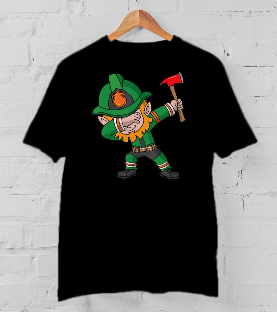 St Patricks Day Leprechaun Firefighter Dabbing With Axe T-Shirt