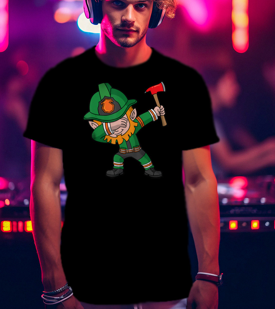 St Patricks Day Leprechaun Firefighter Dabbing With Axe T-Shirt