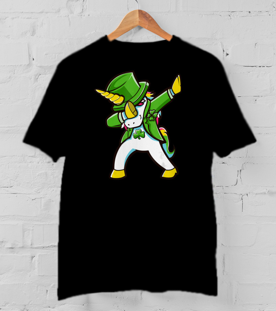 St Patricks Unicorn Dabbing Shamrock Hat Green Jacket T-Shirt