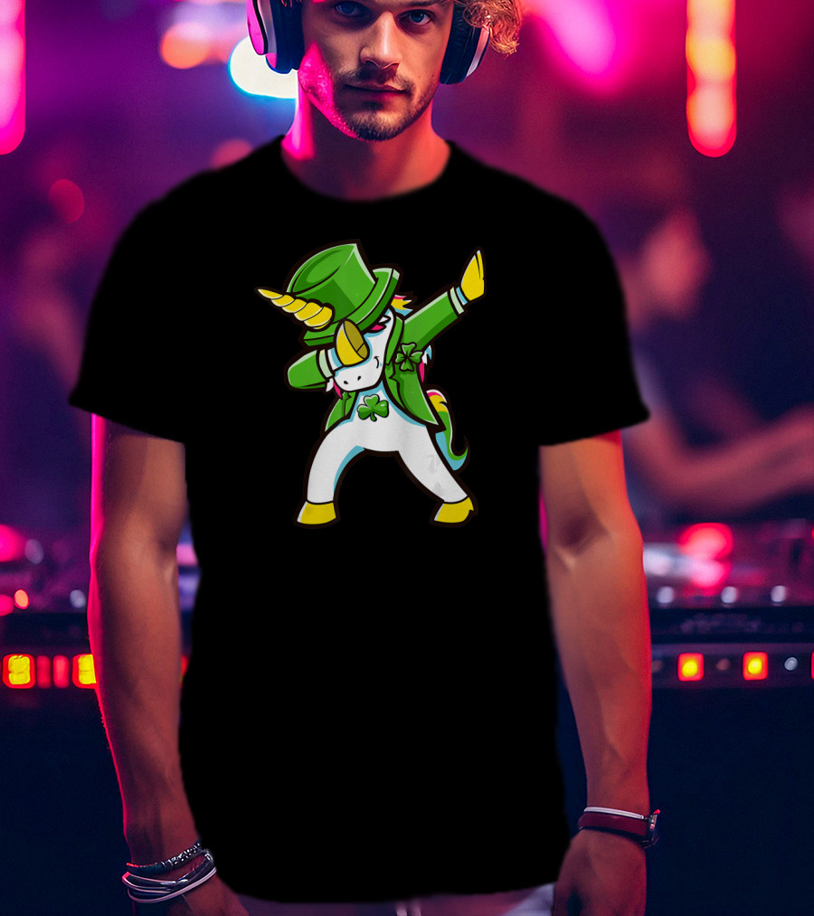St Patricks Unicorn Dabbing Shamrock Hat Green Jacket T-Shirt