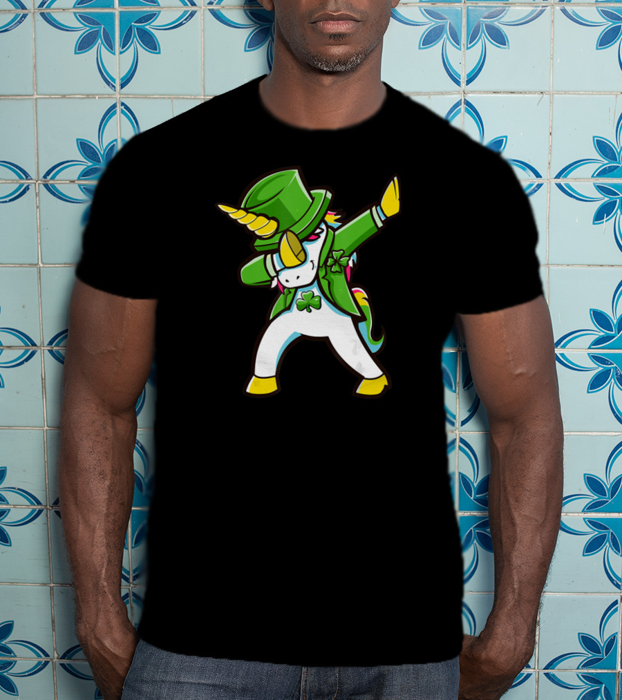 St Patricks Unicorn Dabbing Shamrock Hat Green Jacket T-Shirt