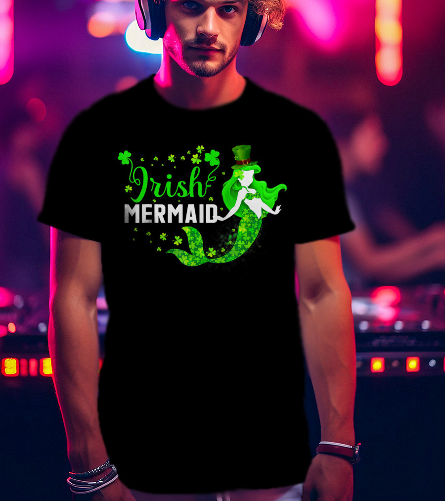 Irish Mermaid St Patrick Day Clover Hat T-Shirt