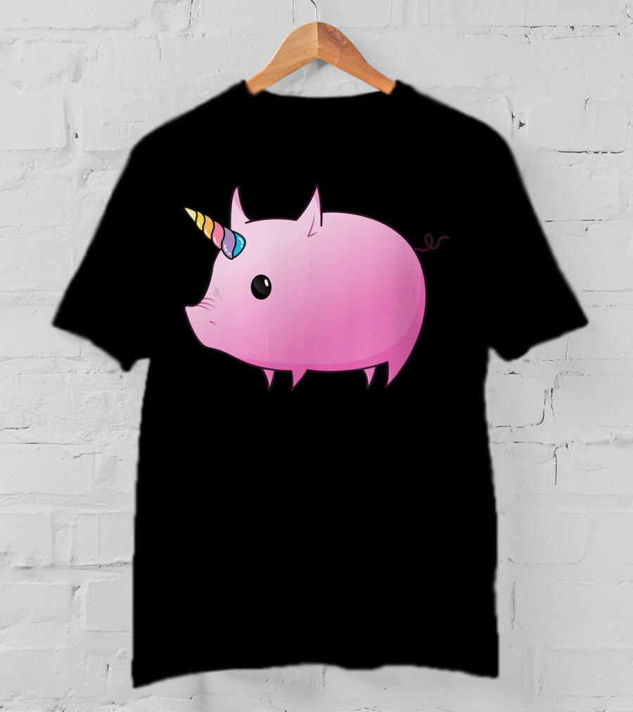 Unicorn Pig Rainbow Horn Adorable Cartoon Character T-Shirt