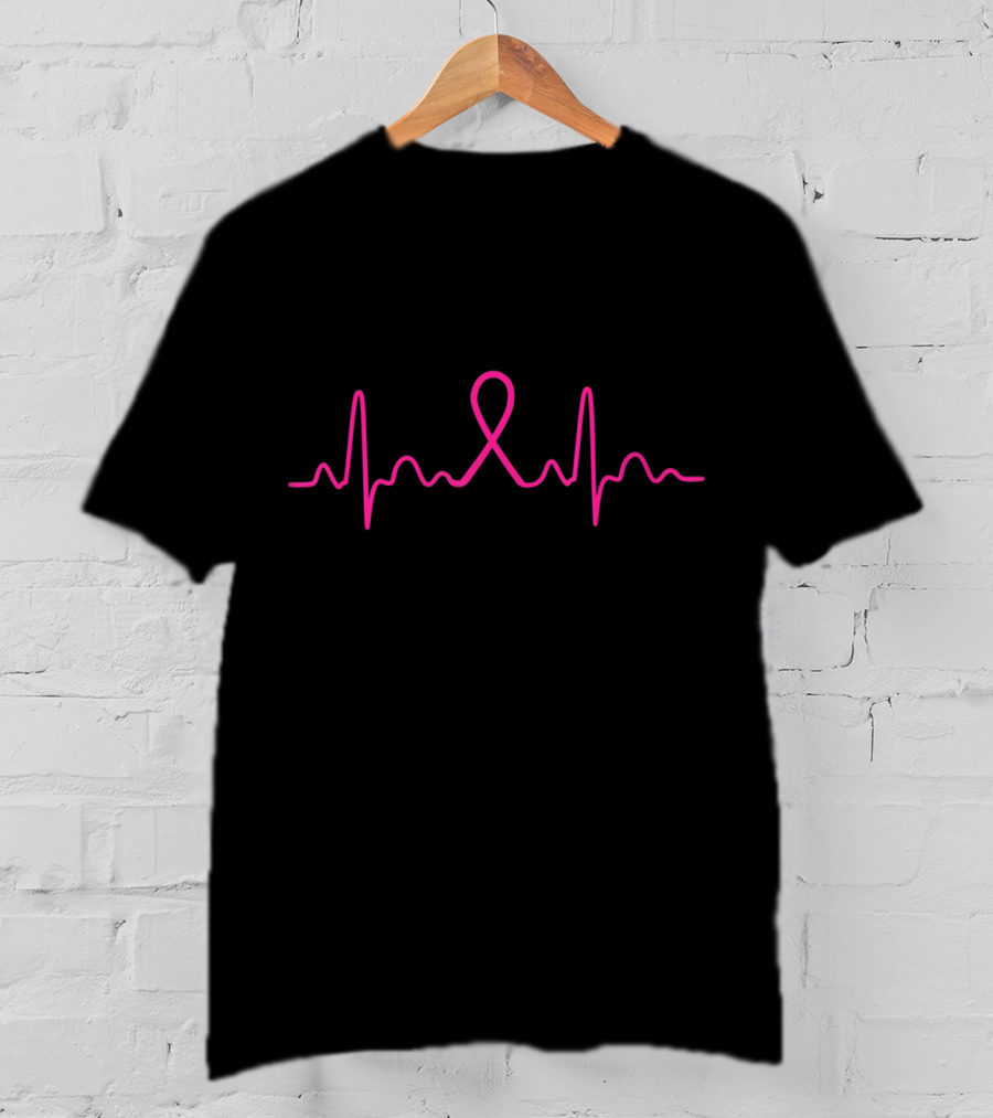 Heartbeat Pink Ribbon Breast Cancer Awareness T-Shirt