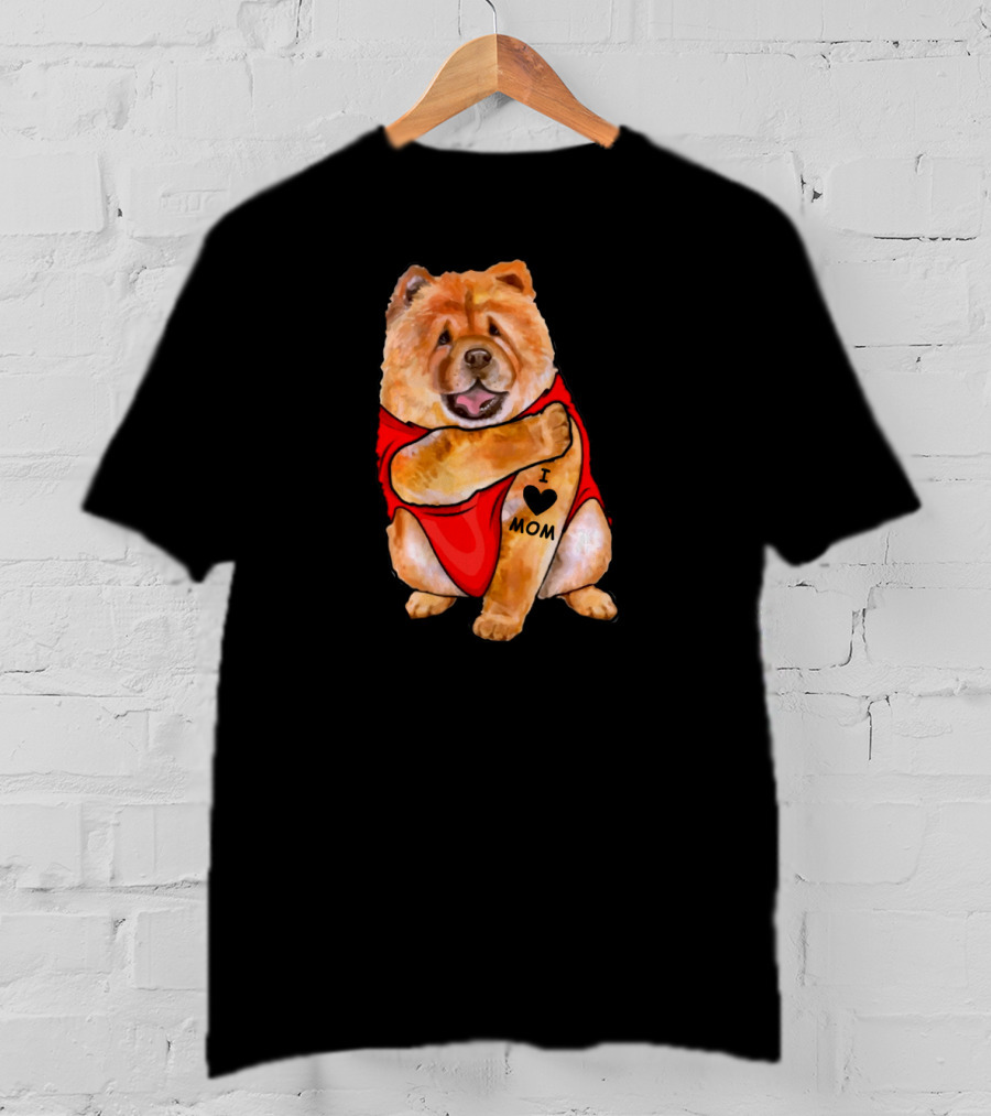 Tattoo I Love Mom Chow Chow Dog In Red T-Shirt