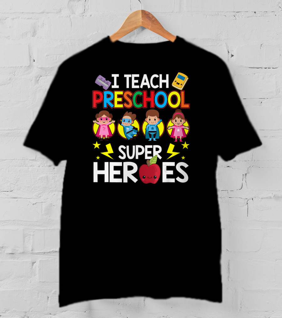 I Teach Preschool Superheroes Apple Lightning Blocks Calculators T-Shirt