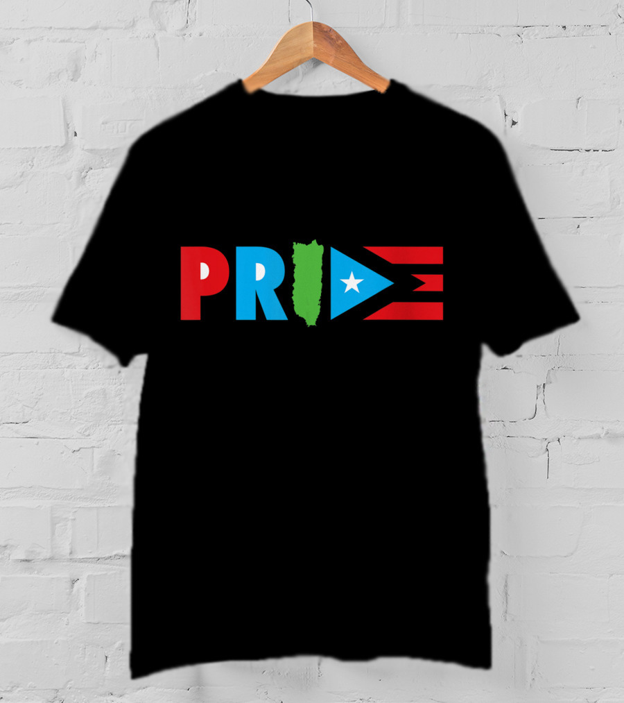 Pride Bandera Puerto Rico Flag Colors And Island Shape T-Shirt