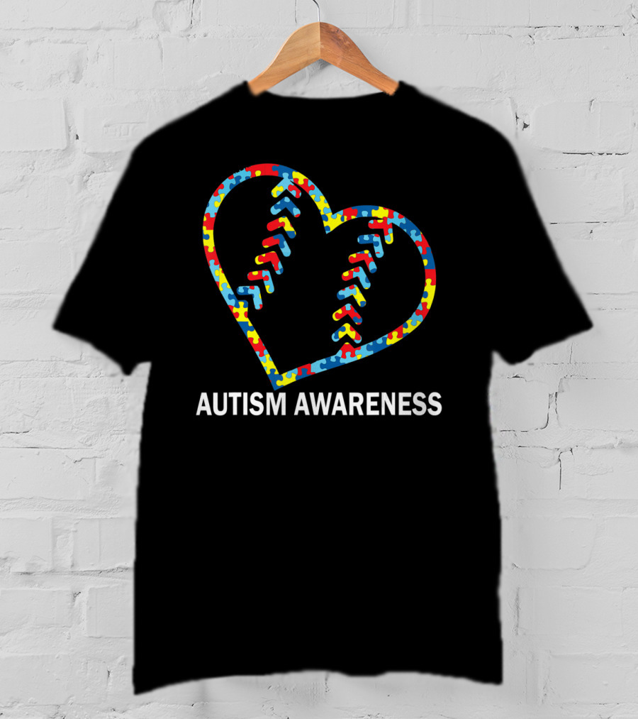 Autism Awareness Heart Puzzle Baseball Softball T-Shirt