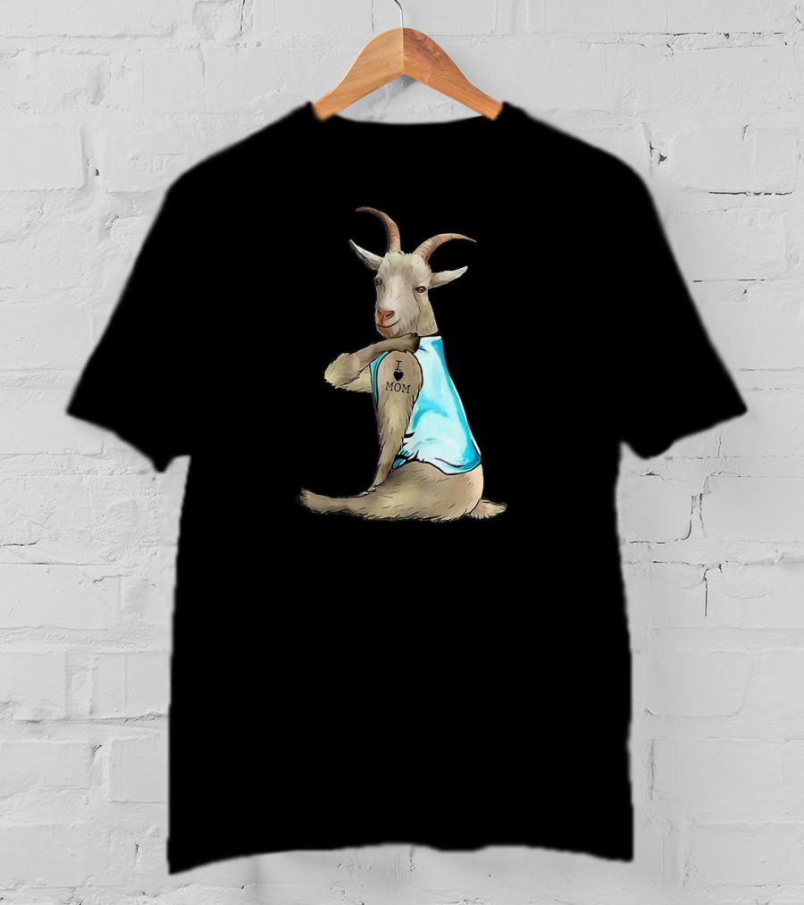 Goat I Love Mom Tattoo Blue T-Shirt