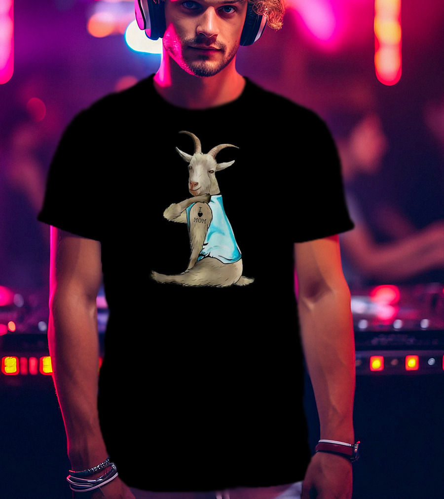 Goat I Love Mom Tattoo Blue T-Shirt