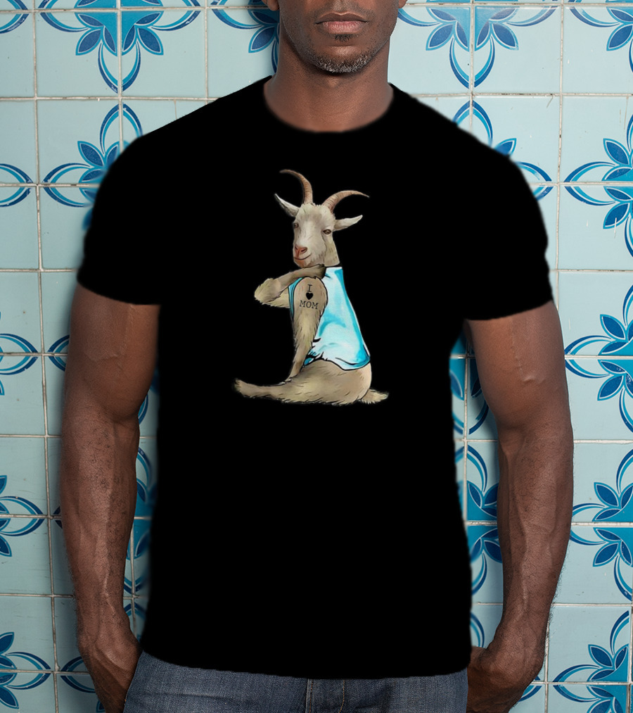 Goat I Love Mom Tattoo Blue T-Shirt