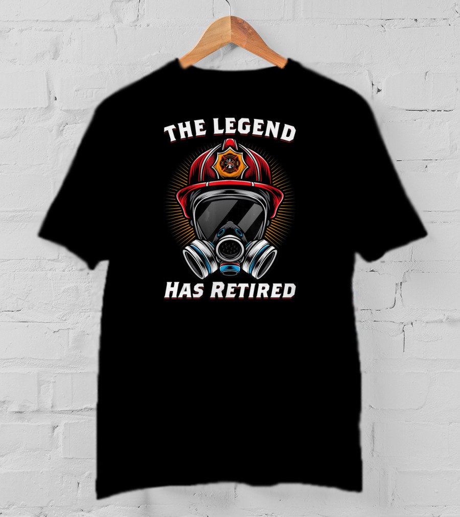 The Legend Has Retired Firefighter Helmet Gas Mask Badge T-Shirt