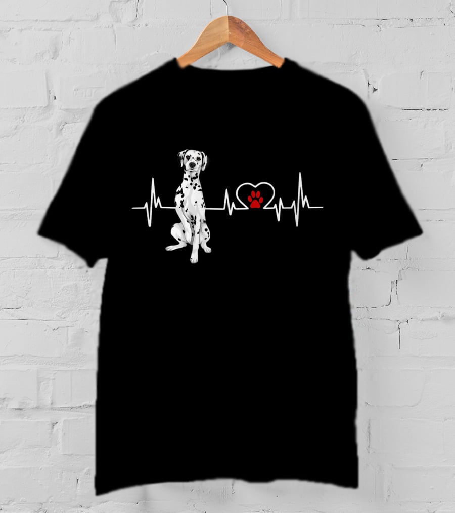 Dalmatian Heartbeat EKG Heart Paw Outline T-Shirt