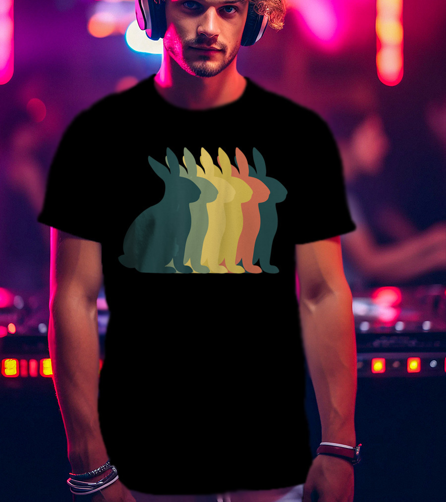 Retro Easter Bunny Rabbit Vintage Silhouette Colorful T-Shirt