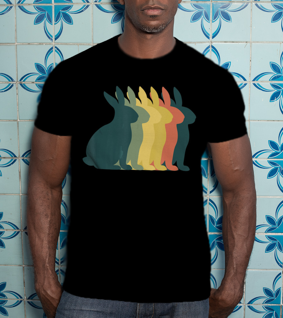 Retro Easter Bunny Rabbit Vintage Silhouette Colorful T-Shirt