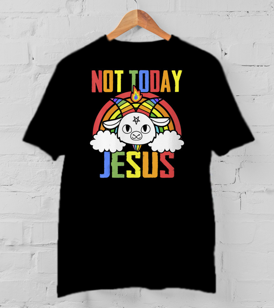 Not Today Jesus Unicorn Rainbow Emblem T-Shirt