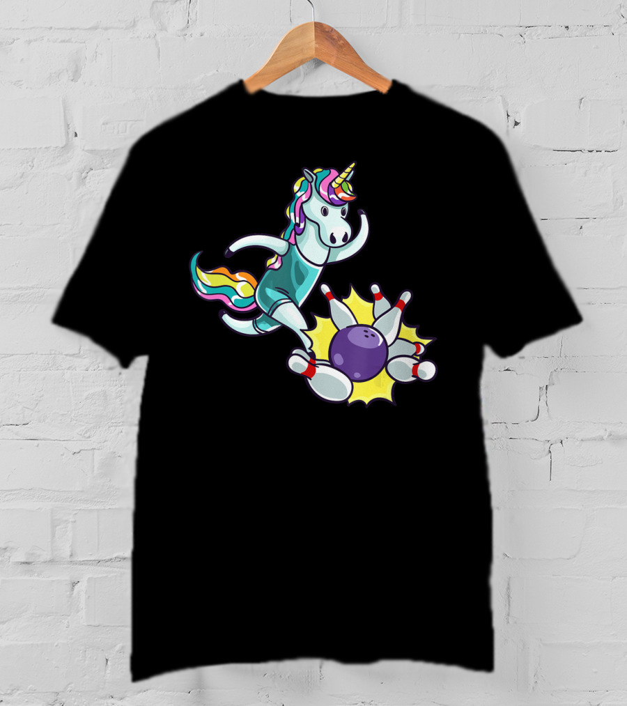 Bowling Unicorn Striking Pins USA Lover T-Shirt
