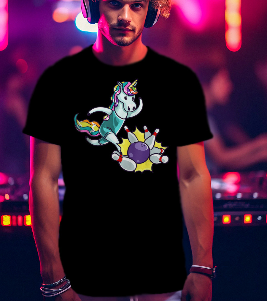 Bowling Unicorn Striking Pins USA Lover T-Shirt