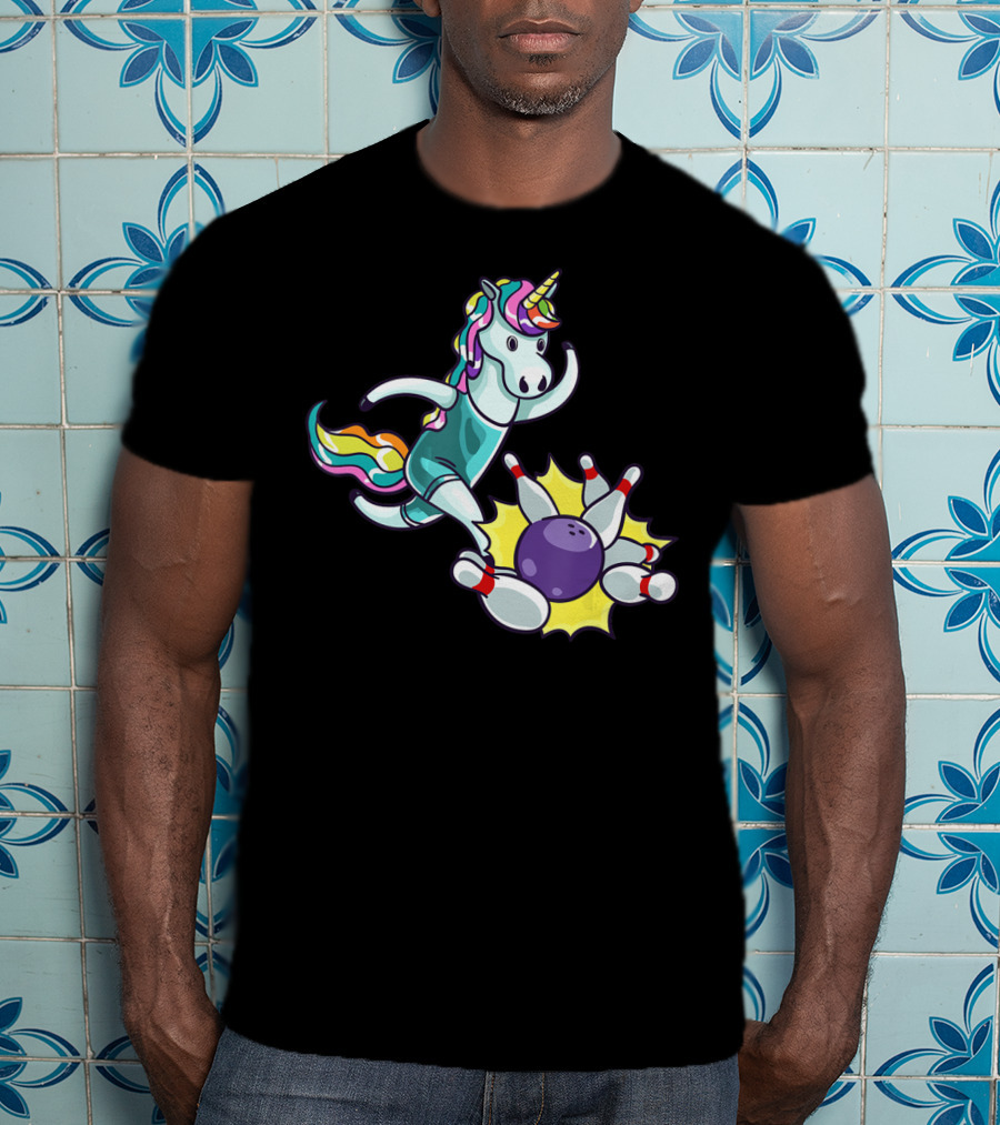 Bowling Unicorn Striking Pins USA Lover T-Shirt