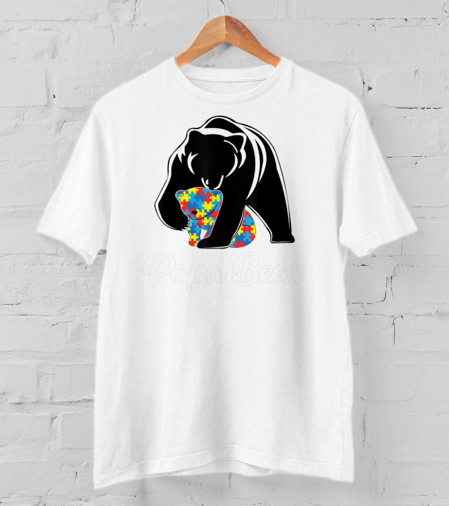 Papa Bear Autism Awareness Puzzle Bear Embrace T-Shirt