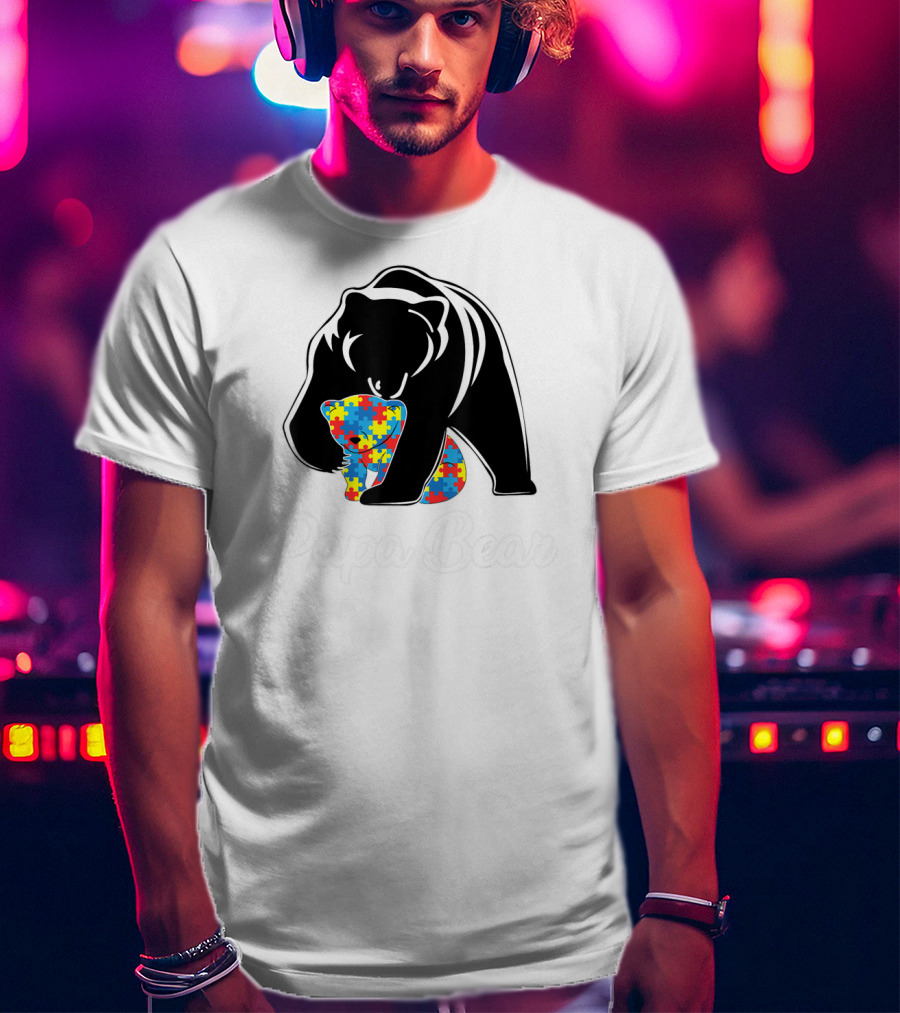 Papa Bear Autism Awareness Puzzle Bear Embrace T-Shirt