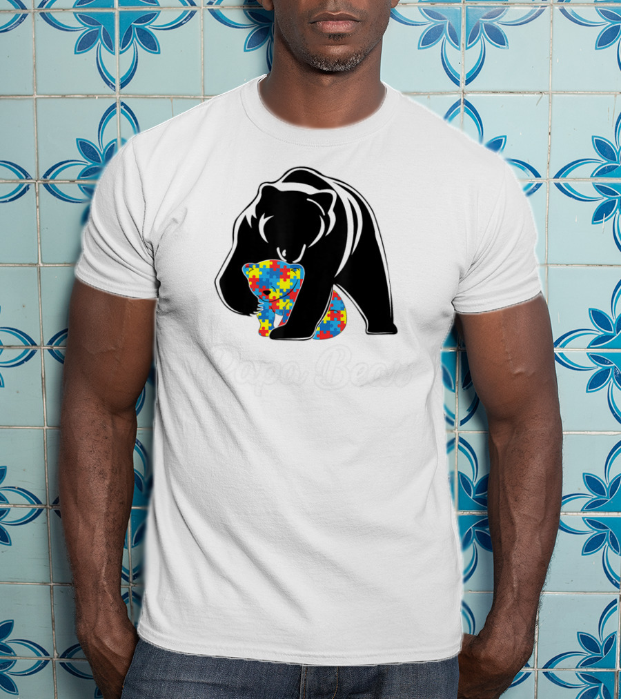 Papa Bear Autism Awareness Puzzle Bear Embrace T-Shirt
