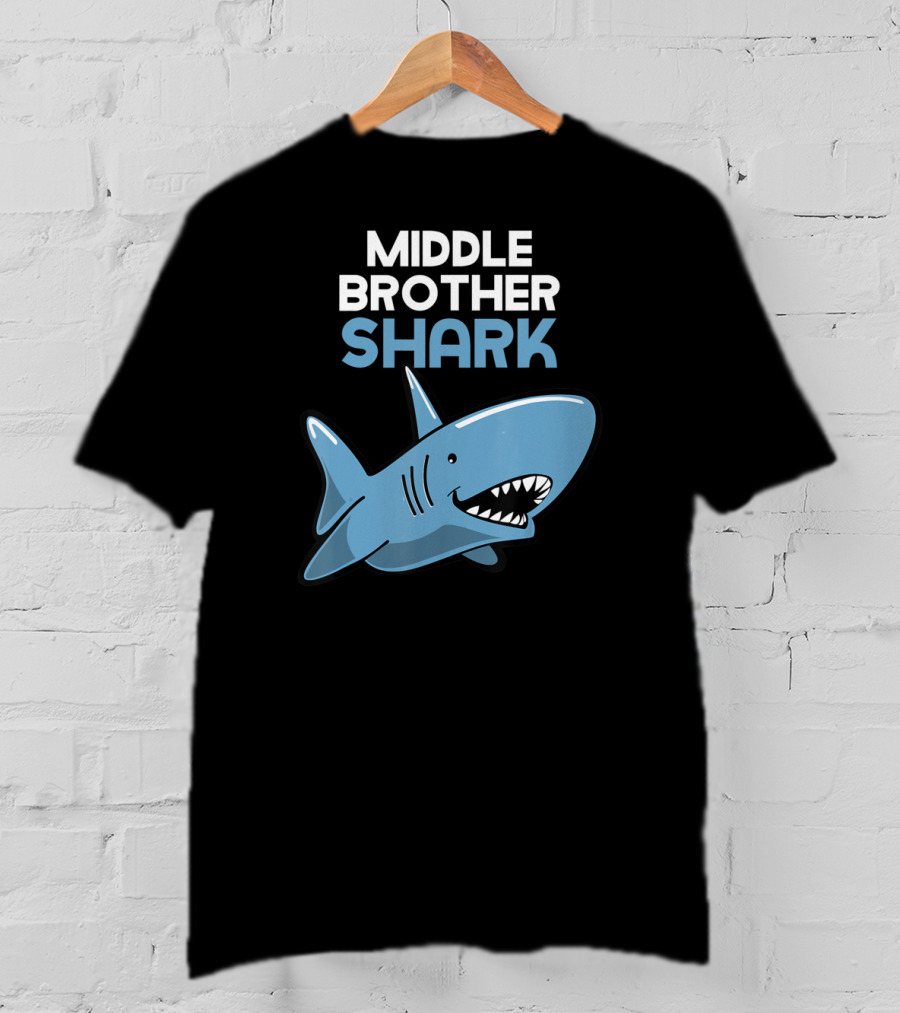 Middle Brother Shark Funny Family Cute Cartoon Shark T-Shirt