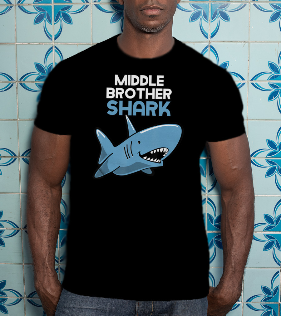 Middle Brother Shark Funny Family Cute Cartoon Shark T-Shirt