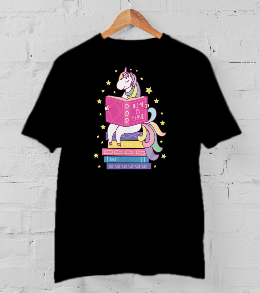 Believe In Yourself Unicorn Reading Library Books T-Shirt