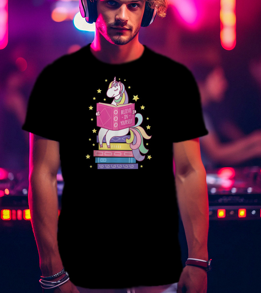 Believe In Yourself Unicorn Reading Library Books T-Shirt