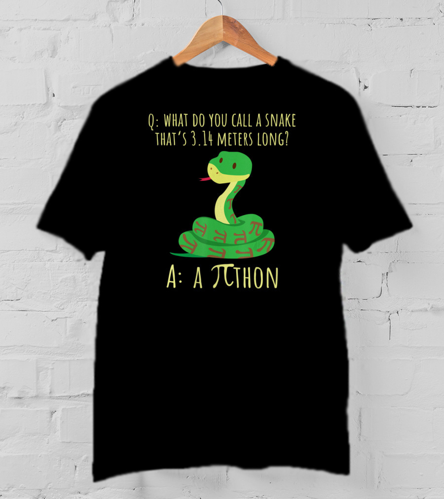 What Do You Call A Snake That's 3.14 Meters Long A Pi-thon Python Pithon Pi Math Teacher Pi Day T-Shirt