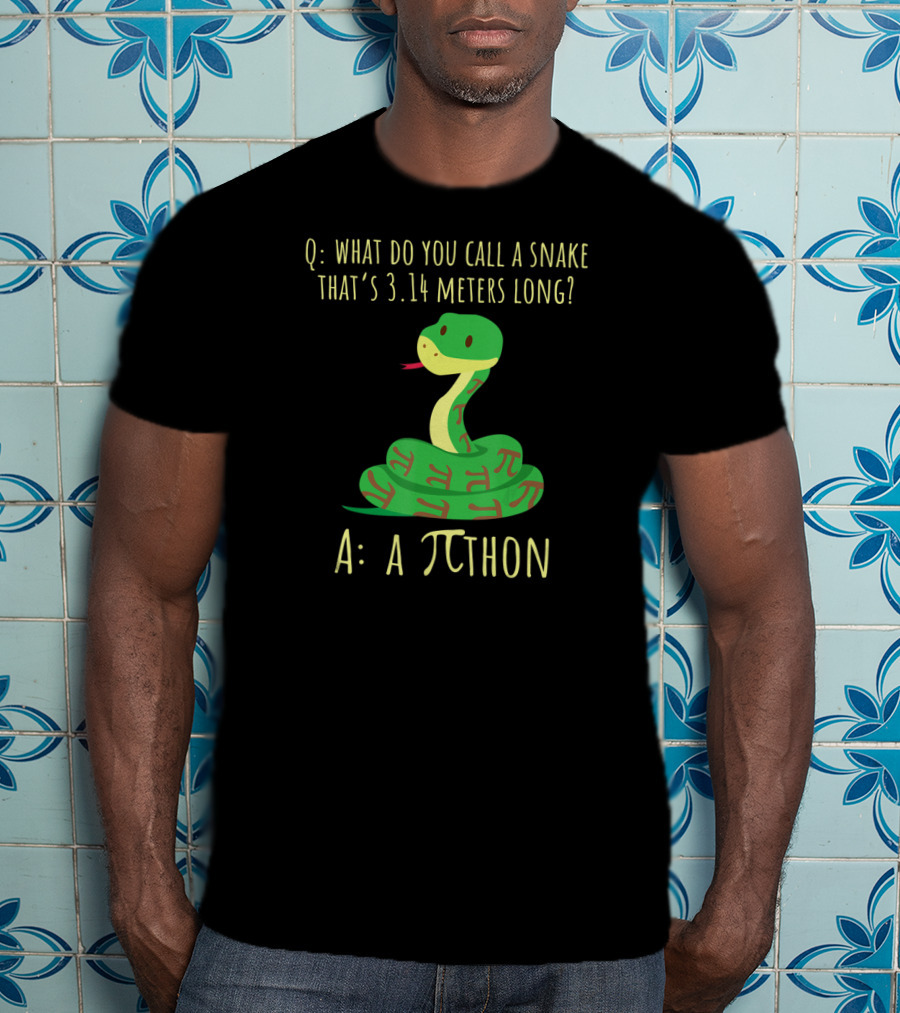What Do You Call A Snake That's 3.14 Meters Long A Pi-thon Python Pithon Pi Math Teacher Pi Day T-Shirt