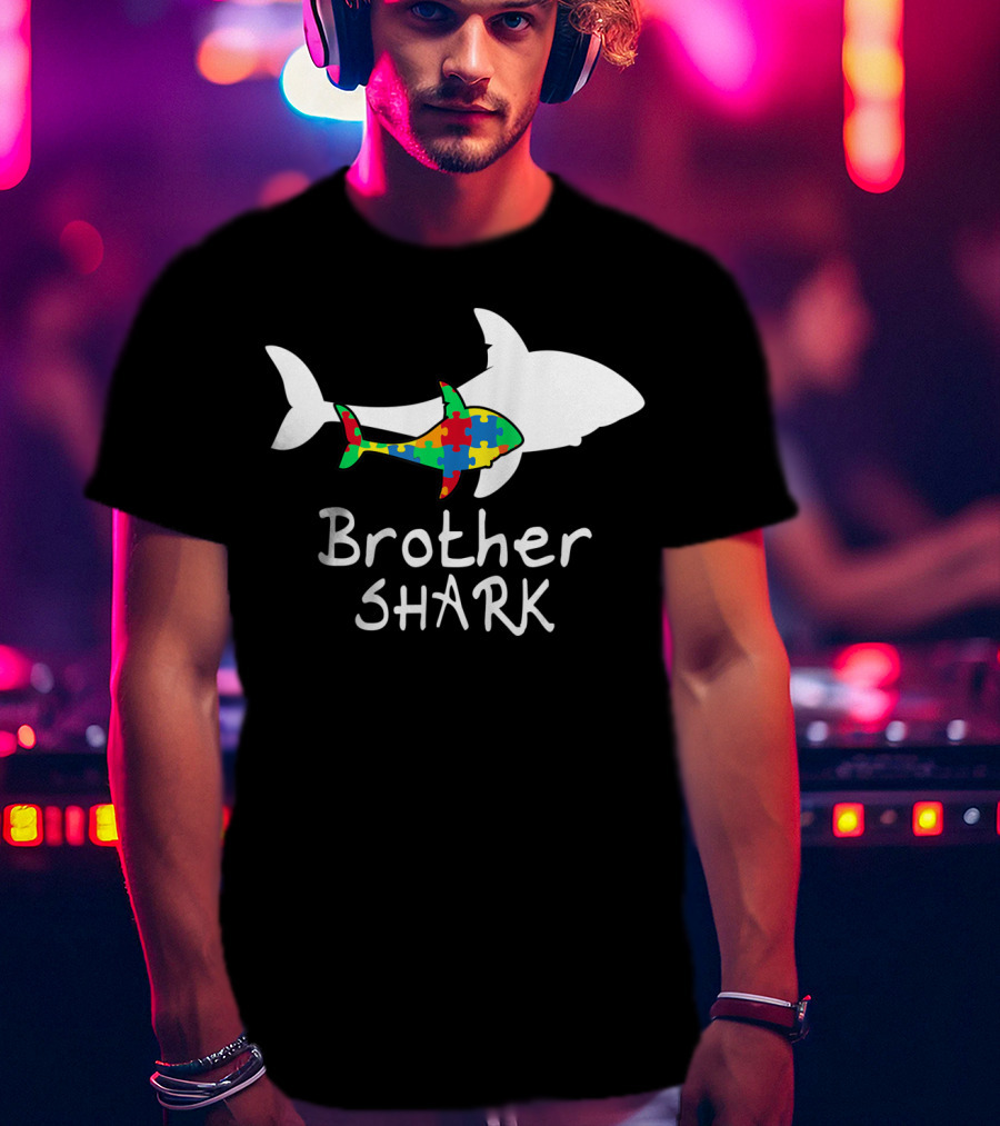 Brother Shark Autism Puzzle Piece Colors T-Shirt