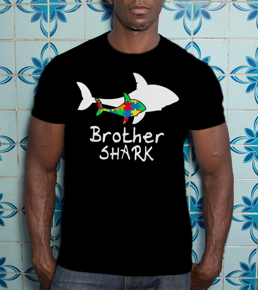 Brother Shark Autism Puzzle Piece Colors T-Shirt