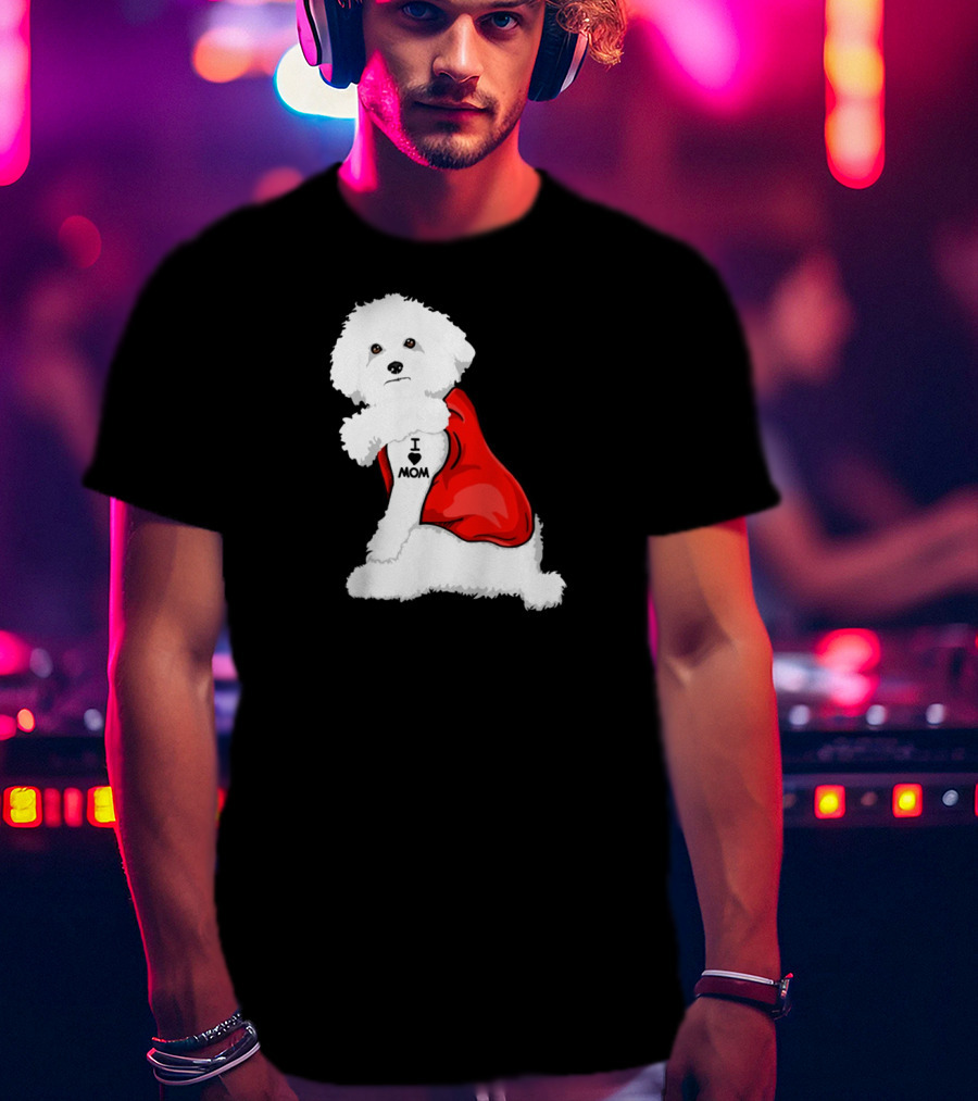 Bichon Frise I Love Mom Tattoo Red Cape T-Shirt