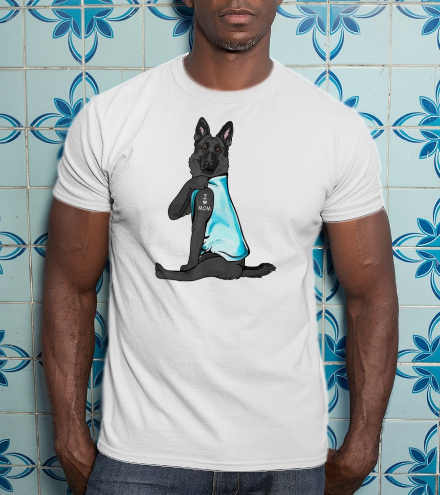 Black German Shepherd I Love Mom T-Shirt