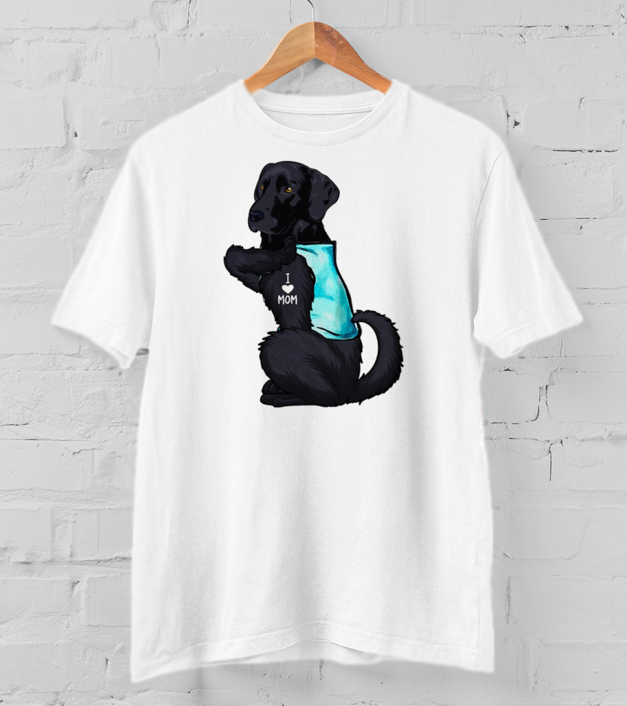 Black Labrador Dog With I Love Mom Heart Tattoo T-Shirt