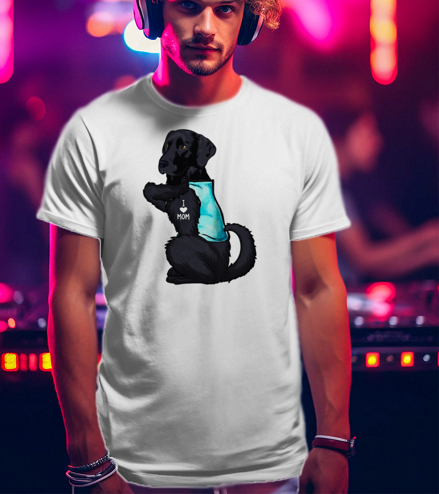 Black Labrador Dog With I Love Mom Heart Tattoo T-Shirt