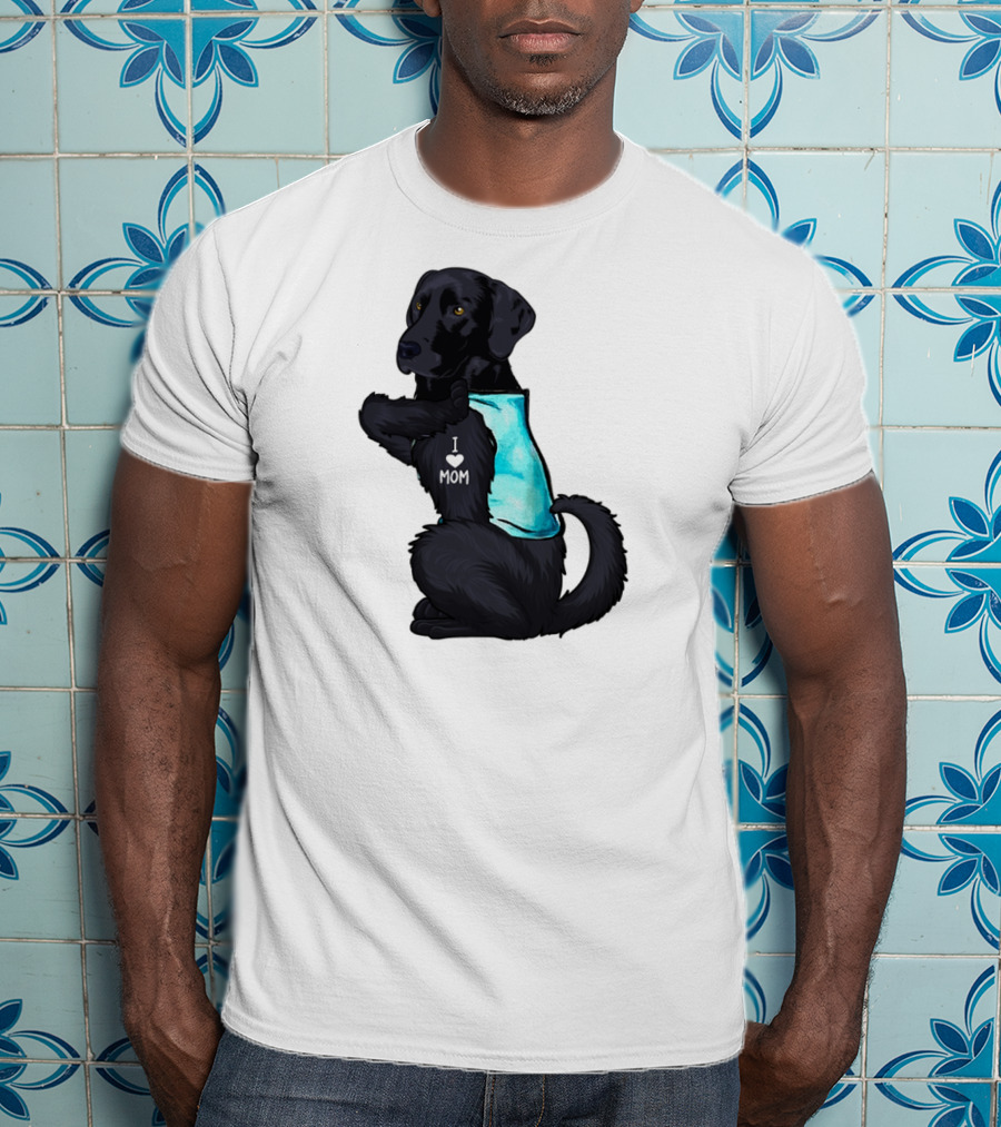 Black Labrador Dog With I Love Mom Heart Tattoo T-Shirt