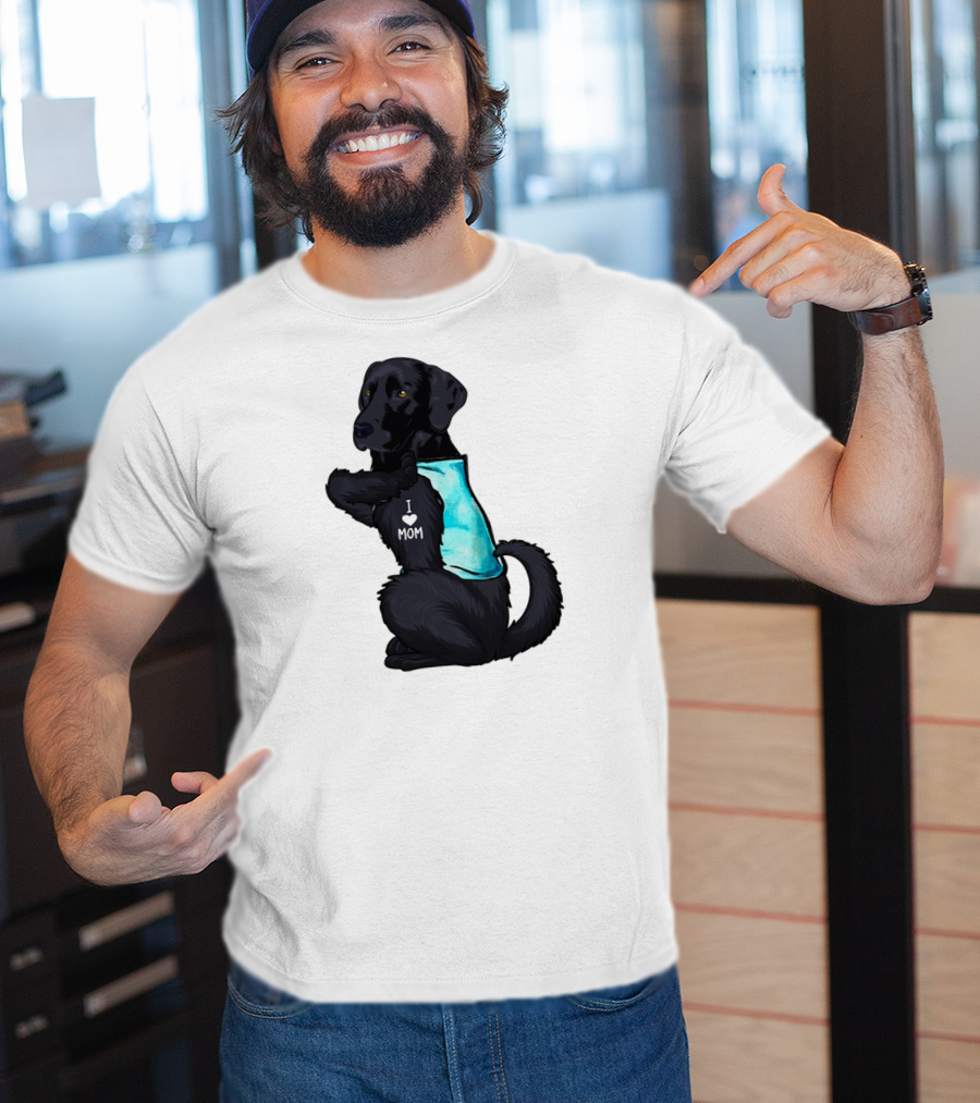 Black Labrador Dog With I Love Mom Heart Tattoo T-Shirt