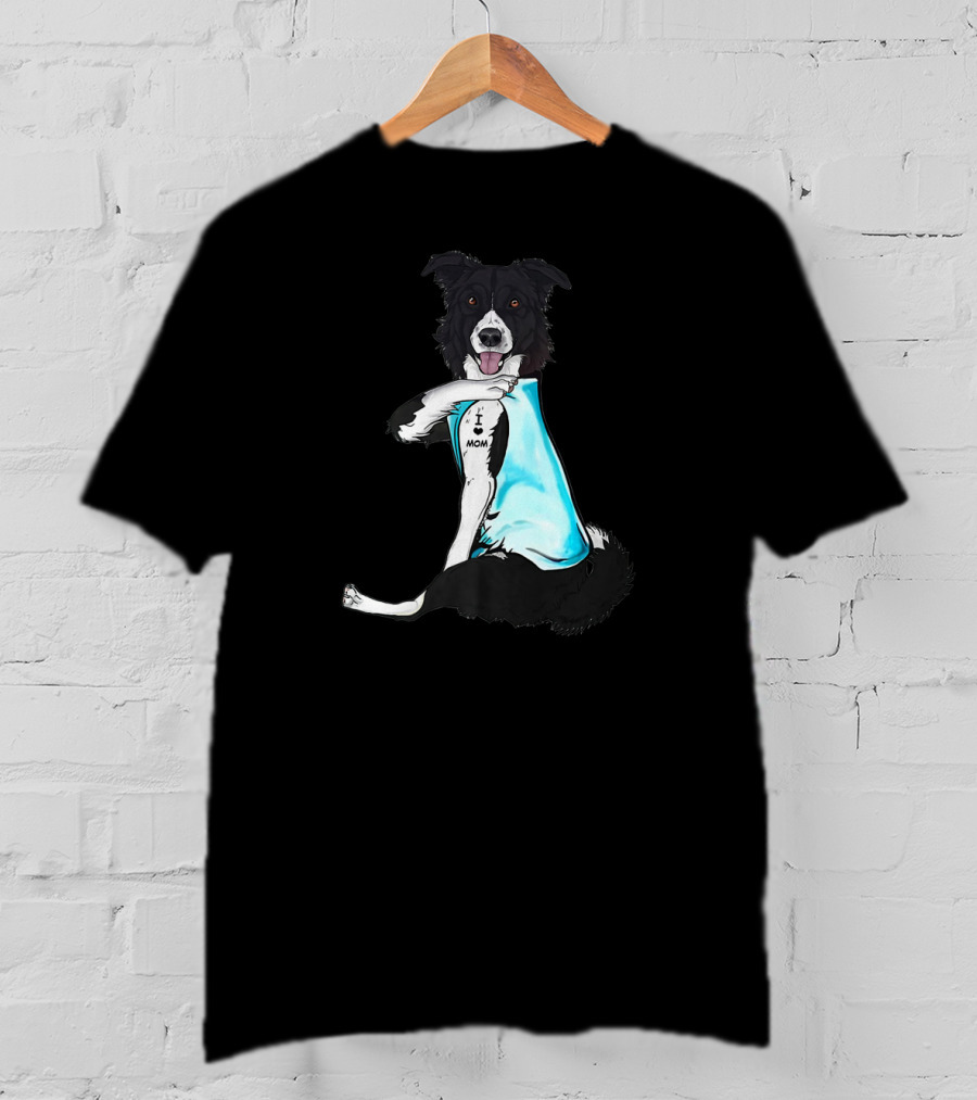 Border Collie I Love Mom Tattoo T-Shirt
