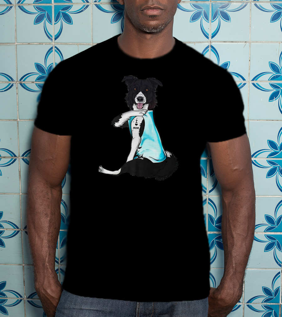 Border Collie I Love Mom Tattoo T-Shirt