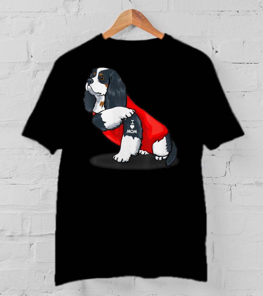 Cavalier King Charles Spaniel I Love Mom Dog With Red T-Shirt