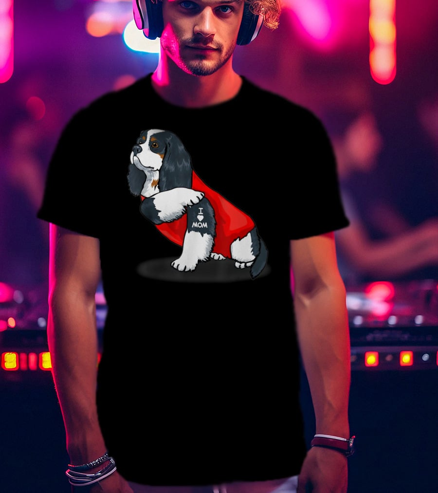 Cavalier King Charles Spaniel I Love Mom Dog With Red T-Shirt