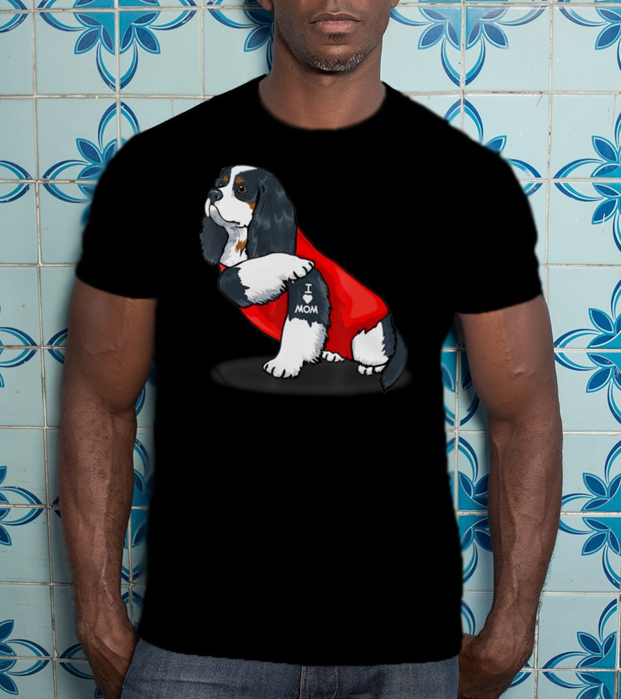 Cavalier King Charles Spaniel I Love Mom Dog With Red T-Shirt