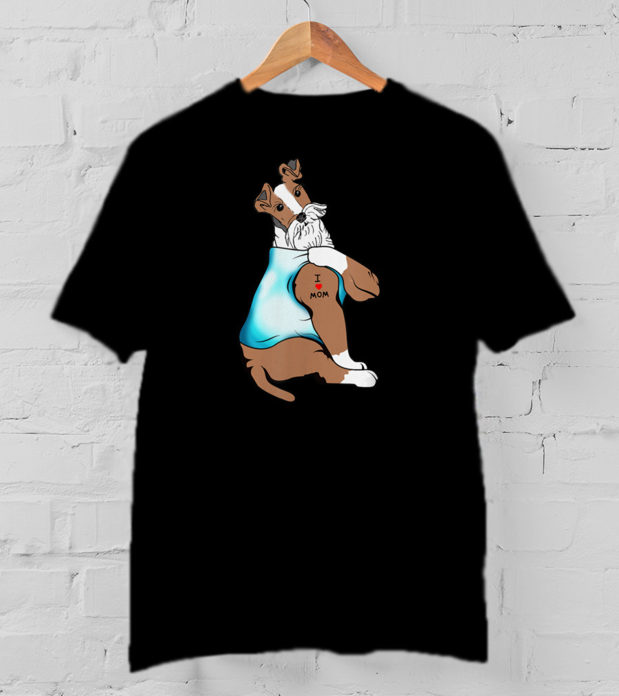 Fox Terrier Dog I Love Mom Tattoo T-Shirt
