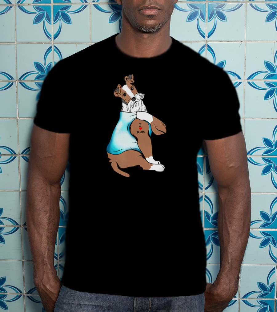 Fox Terrier Dog I Love Mom Tattoo T-Shirt