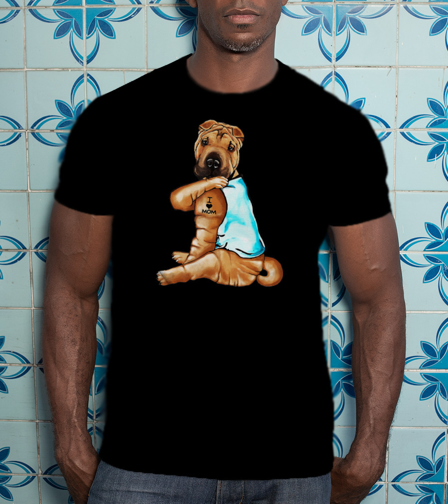 I Love Mom Funny Shar Pei Dog Tattoo T-Shirt